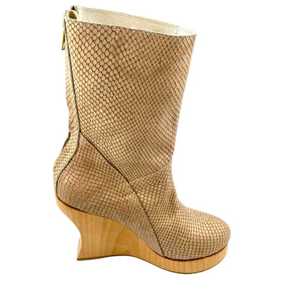 Alejandro Ingelmo Piton Snake Skin Leather Wood Platform Artsy Boots Sz 8 - Picture 8 of 11